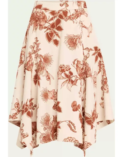 Floral Fold-Over Waistband Handkerchief Midi Skirt