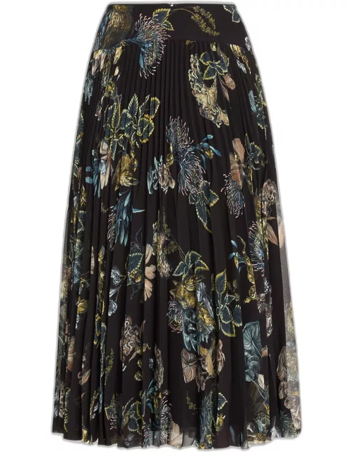 Forest Floral Pleated Chiffon Skirt