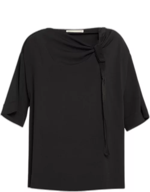 Draped Boatneck Top with Tie Detai
