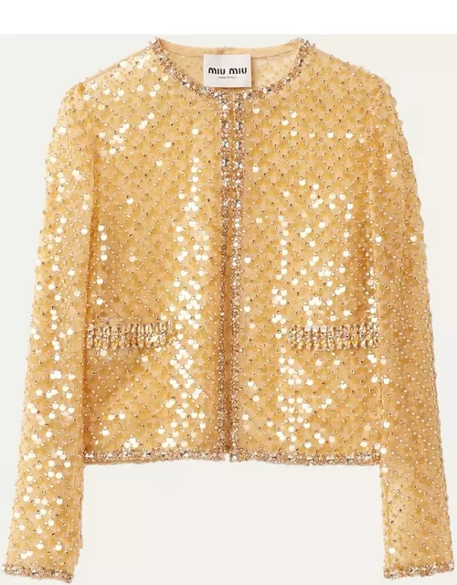 Sequined Crystal Cropped Jacket