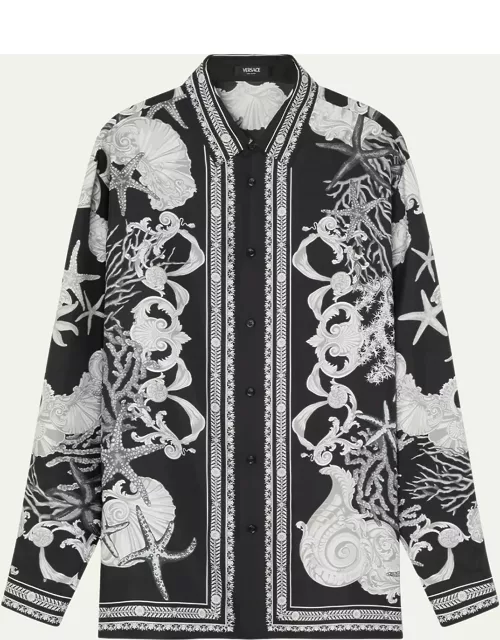 Men's Printed Silk Button-Down Shirt