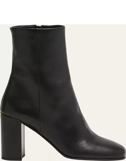Leather Block-Heel Ankle Boot