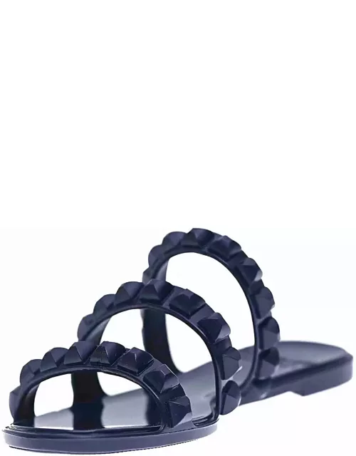 Maria 3 Strap Flat Jelly Sandals - Navy Blue