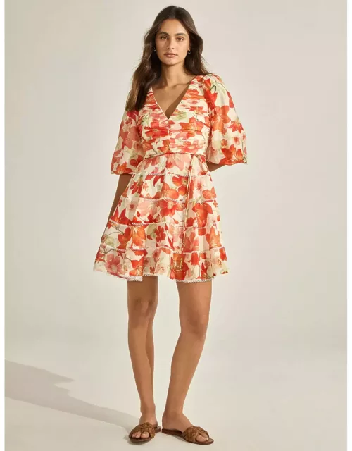 Forever New Women's Cindy Tiered Floral Skater Dress in Red Calida Botanica