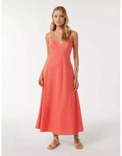 Forever New Women's Jayda Lace-Up Midi Dress in Coral Crush