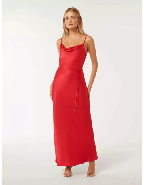 Forever New Women's Lucy Satin Cowl Maxi Dress in Strawberry Red