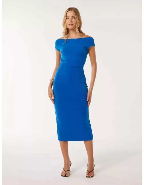 Forever New Women's Alexa Tipped-Shoulder Bodycon Midi Dress in Vivid Azure