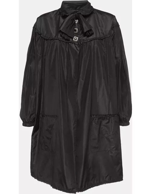 Chanel Black Silk Gathered Yoke Mid-Length Coat