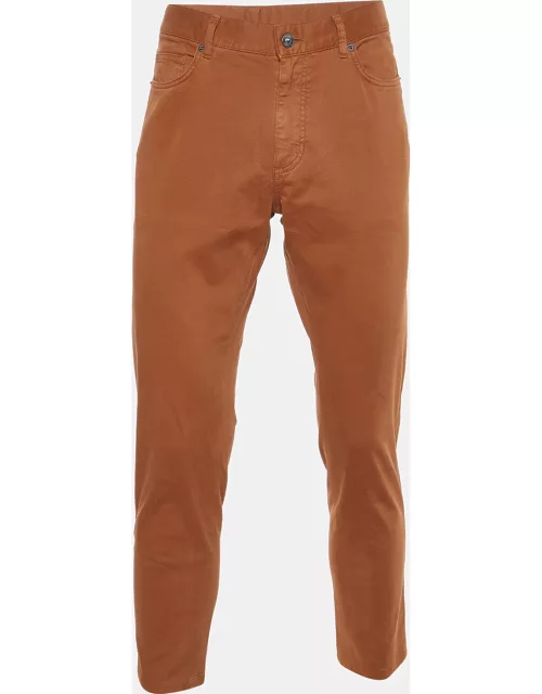 Zegna Brown Cotton Regular Fit City Trousers M/Waist 34.5"