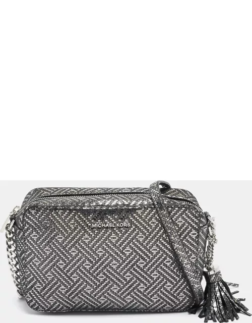 Michael Kors Metallic Grey Textured Leather Ginny Camera Crossbody Bag