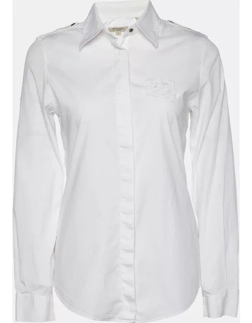 Burberry White Cotton Logo Embroidered Long Sleeve Shirt