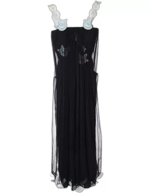 Giorgio Armani Black Tulle Embellished Flared Dress