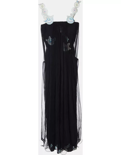 Giorgio Armani Black Tulle Embellished Flared Dress
