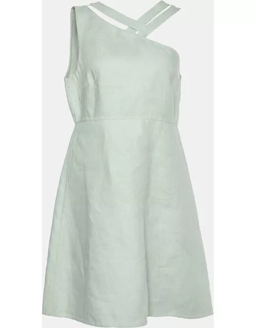Valentino Sage Green Linen Asymmetric Neck Mini Dress