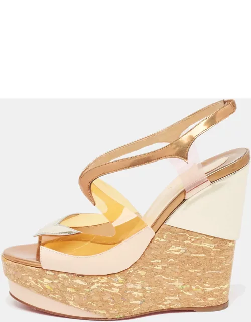 Christian Louboutin Multicolor PVC and Leather Wedge Slingback Sandal