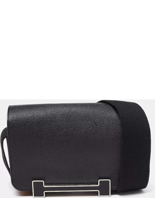 Hermes Black Chevre Mysore Leather Geta Bag