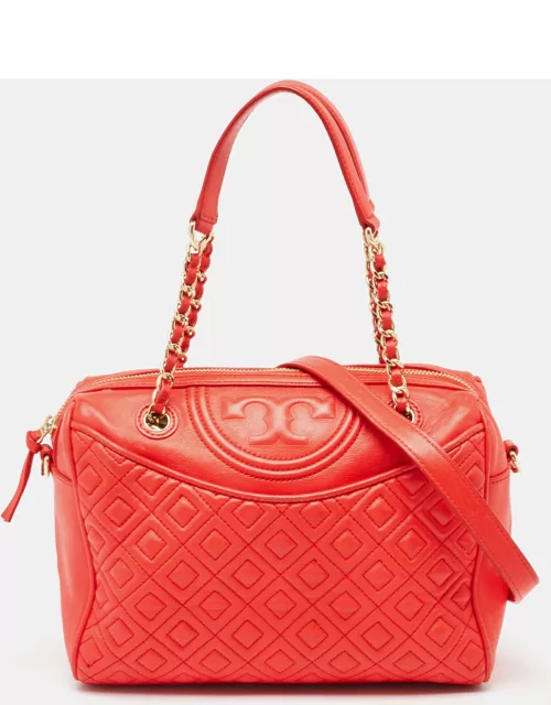 Tory Burch Red Quilted Leather Fleming Duffel Bag