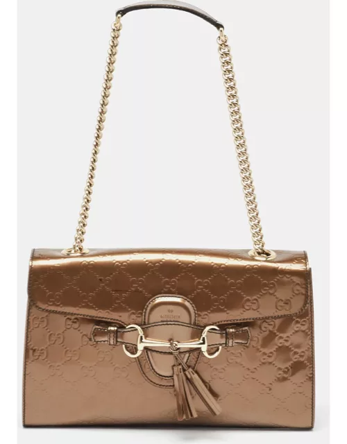 Gucci Bronze Guccissima Patent Leather Medium Emily Chain Shoulder Bag