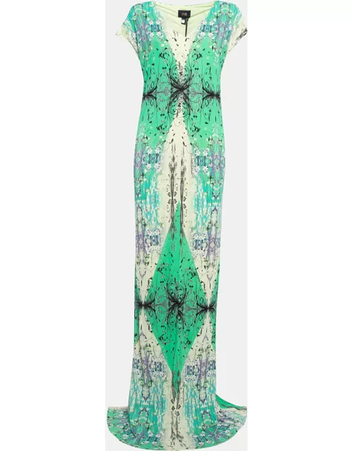 Class by Roberto Cavalli Green Floral Print Jersey Maxi Dress