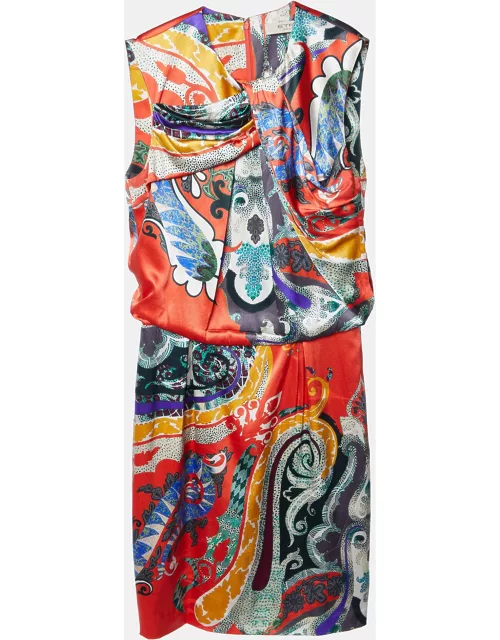 Etro Multicolor Paisley Print Silk Satin Sleeveless Dress