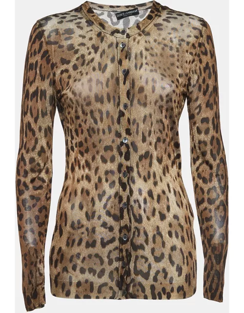Dolce & Gabbana Brown Leopard Print Jersey Buttoned Cardigan