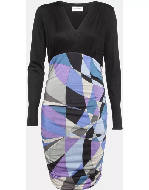 Emilio Pucci Multicolor Print Wool Blend Knit Ruched Dress