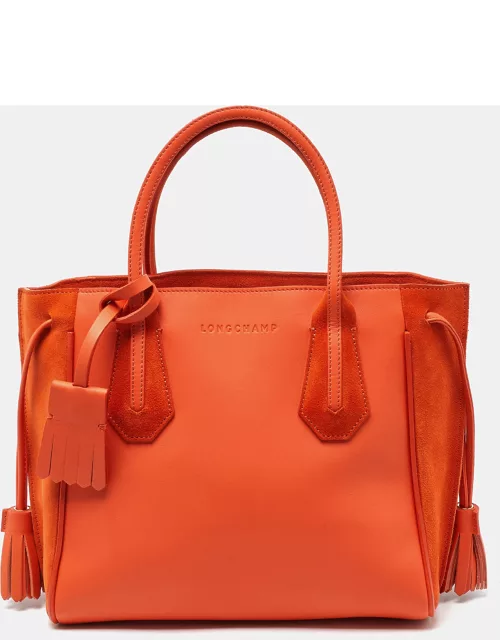 Longchamp Orange Leather and Suede Small Penelope Fantasie Tote