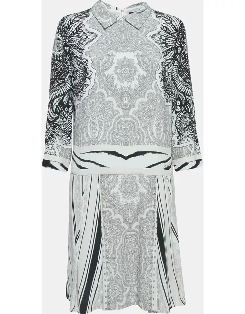Class by Roberto Cavalli White Paisley Print Crepe Collared Dres