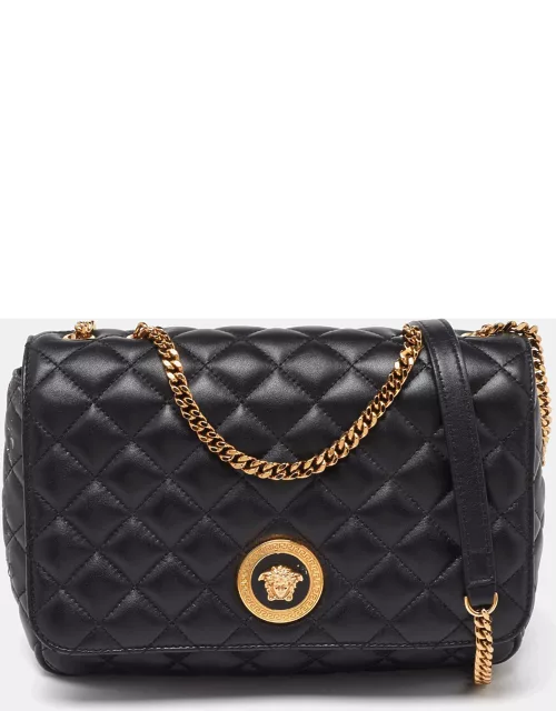 Versace Black Quilted Leather Medusa Chain Shoulder Bag