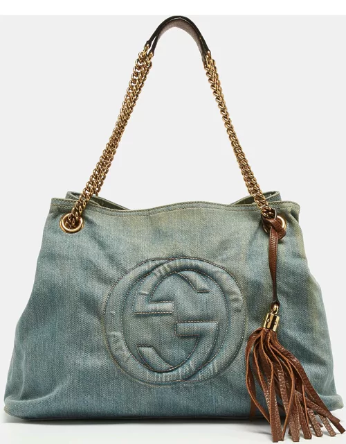 Gucci Blue/Brown Denim and Leather Medium Soho Chain Shoulder Bag