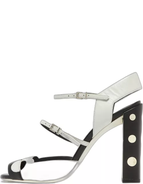 Fendi White/Black Leather Ankle Strap Sandal