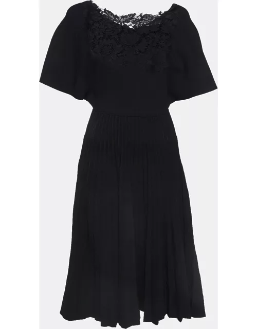 Valentino Garavani Black Knit Lace Trimmed Midi Dress