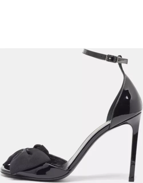 Saint Laurent Black Patent Jane Bow Ankle Strap Sandal