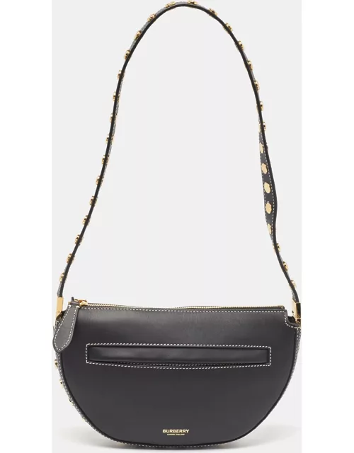 Burberry Black Leather Mini Studded Olympia Zip Bag