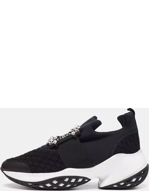 Roger Vivier Black Fabric and Leather Sneaky Viv Crystal Embellished Slip On Sneaker
