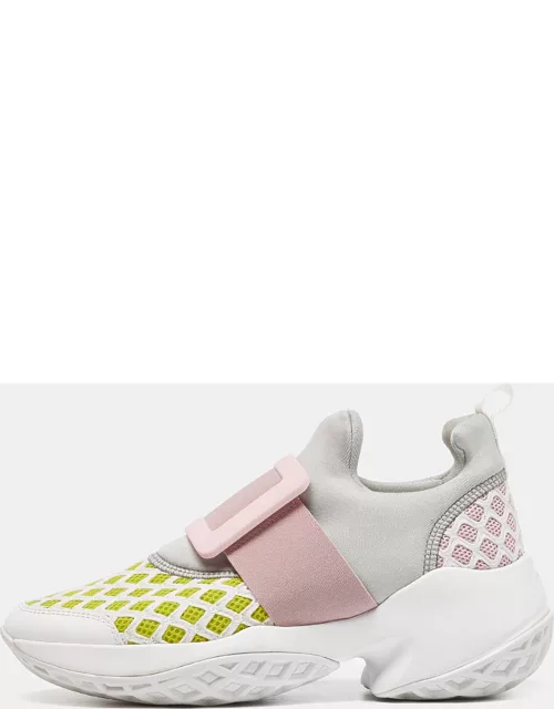 Roger Vivier Multicolor Fabric and Leather Sneaky Viv Slip On Sneaker