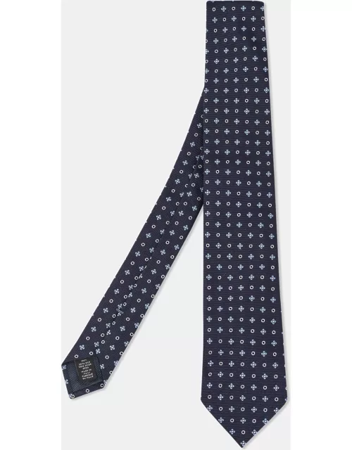 Ermenegildo Zegna Navy Blue Floral Pattern Silk Tie