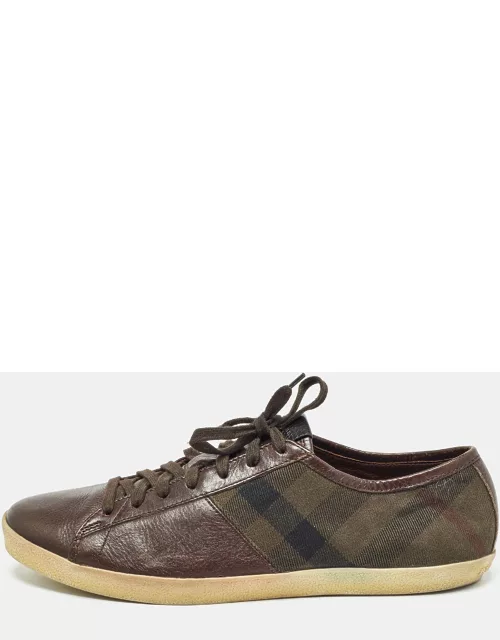Burberry Brown Leather and Nova Check Canvas Low Top Sneaker