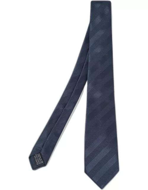 Lanvin Midnight Blue Diagonal Stripe Pattern Silk Tie