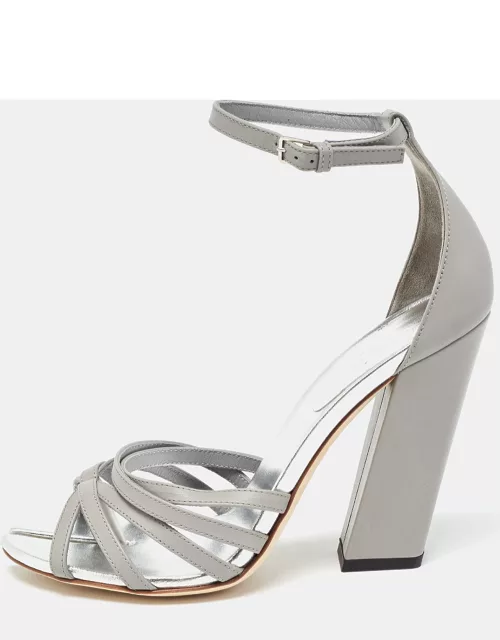 Burberry Grey Leather Hove Ankle Strap Sandal