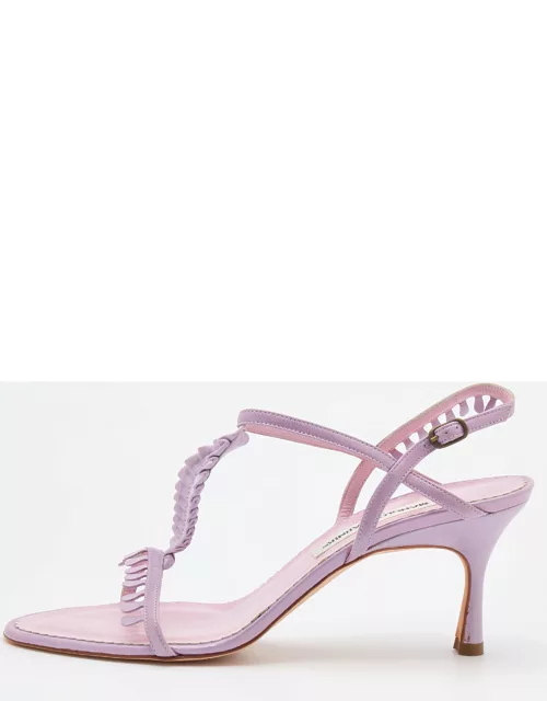 Manolo Blahnik Lilac Leather and Suede Tigrata Strappy Sandal