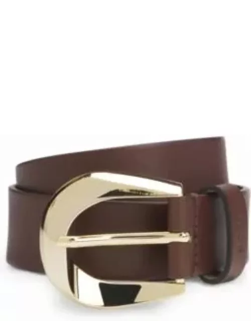 Italian-leather belt with gold-tone buckle- Dark Brown Women's Business Belt