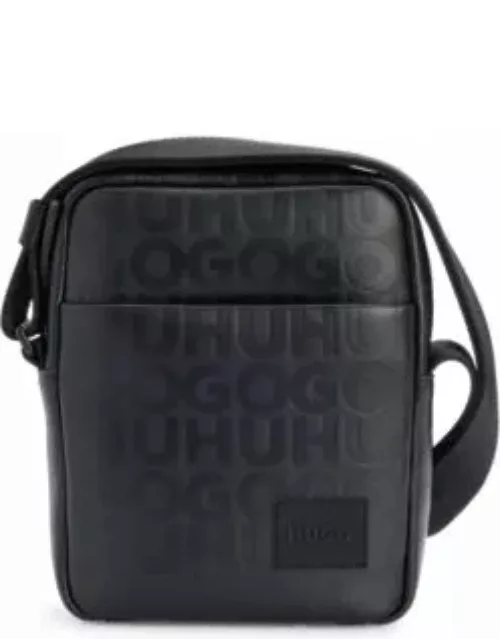 Reporter bag in faux leather with repeat-logo motif- Black Men's Reporter bag