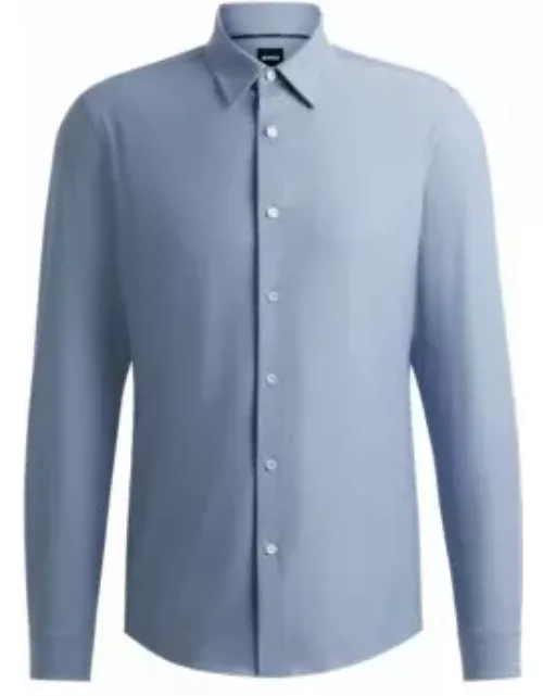 Slim-fit shirt in herringbone performance-stretch material- Light Blue Men's Casual Shirt