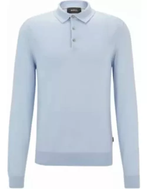 Regular-fit polo sweater in wool, silk and cashmere- Light Blue Men's Sweater