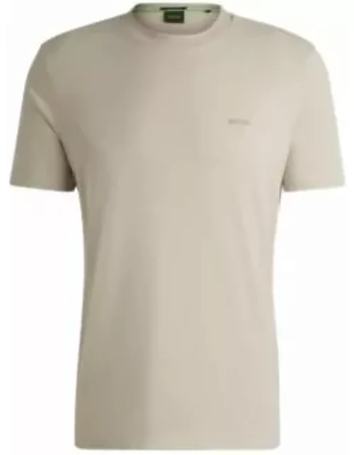 Stretch-cotton regular-fit T-shirt with contrast logo- Light Beige Men's T-Shirt