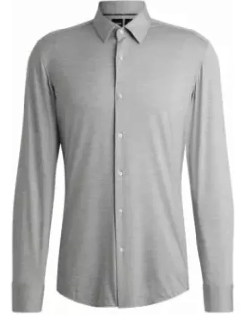 Slim-fit shirt in melange performance-stretch jersey- Silver Men's Shirt