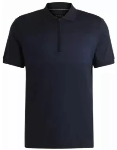 Silk-cotton polo shirt with zip placket in regular fit- Dark Blue Men's Polo Shirt
