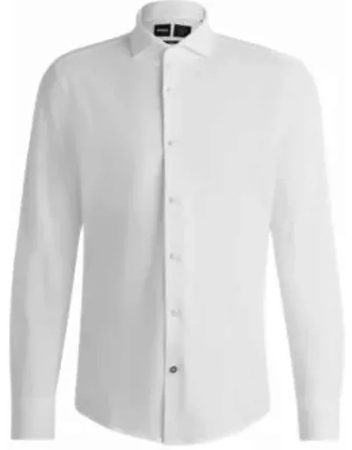 Slim-fit shirt in cotton-piqu jersey- White Men's Shirt