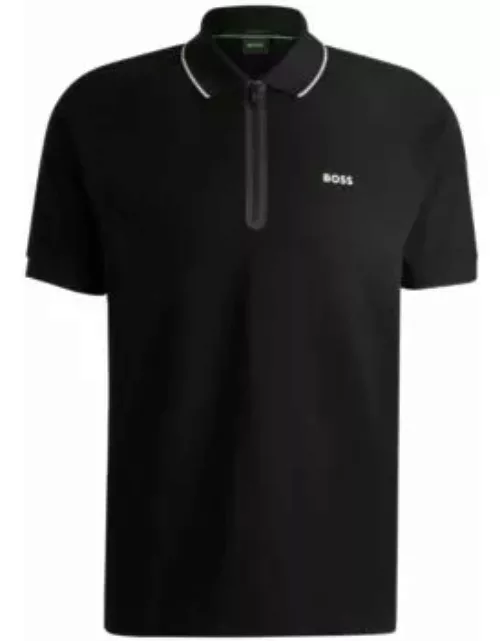 Structured-cotton polo shirt with contrast logo- Black Men's Polo Shirt